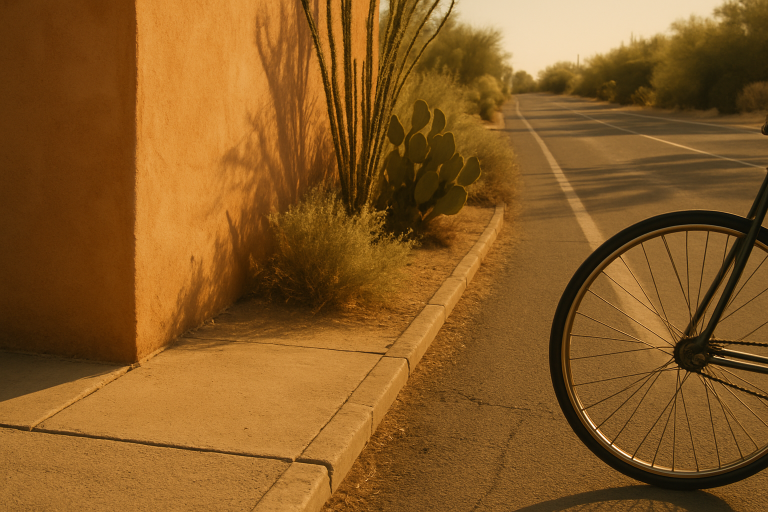 Warm desert commuter route detail in morning light